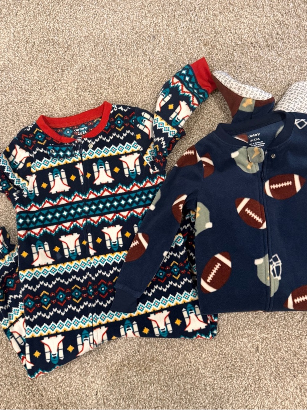 2 Carter's Fleece footed onesie pajamas NWOT